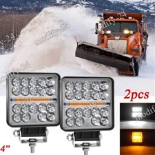 2PCS 4"INCH Square LED WORK LIGHTS SPOT FLOOD AMBER Warning Fit Snow Plow Lights