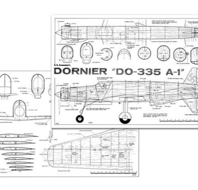 Dornier Do-335 A-1 C/L 42'' Wingspan RC Model Airplane Printed Plans & Templates
