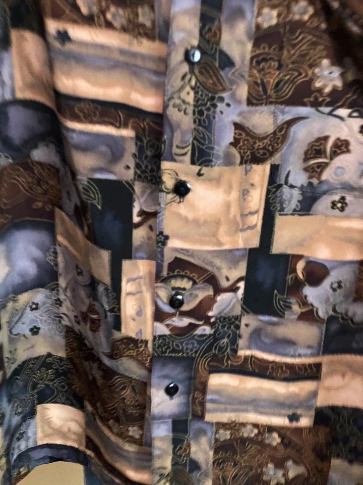 CAMISA ABOTONADA MANGA CORTA Iolani Made Hawaii Vintage Estampado Bolsillo Poli Grande L Foto 3 de 4