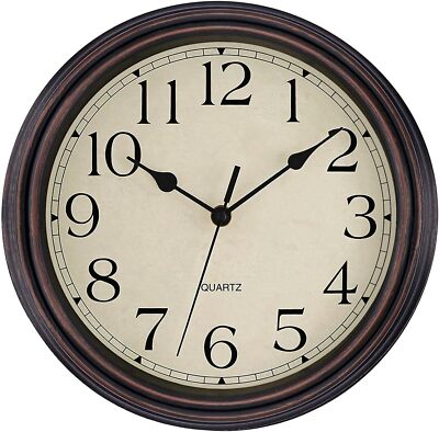 Foxtop Retro Silent Non-Ticking Round Classic Clock Quartz 12 Inch, Bronze 