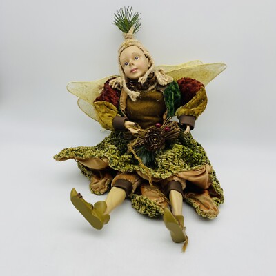 Vintage Porcelain Large Pixie Fairy Green Burgundy Outfit