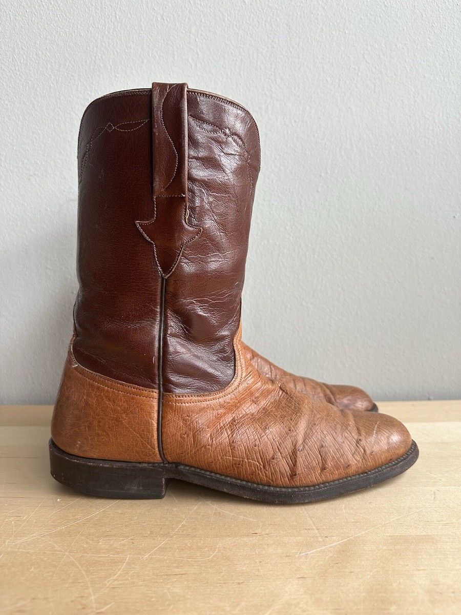 Lucchese L8009 Brown 2-tone Roper Western Ostrich Cowboy Boots