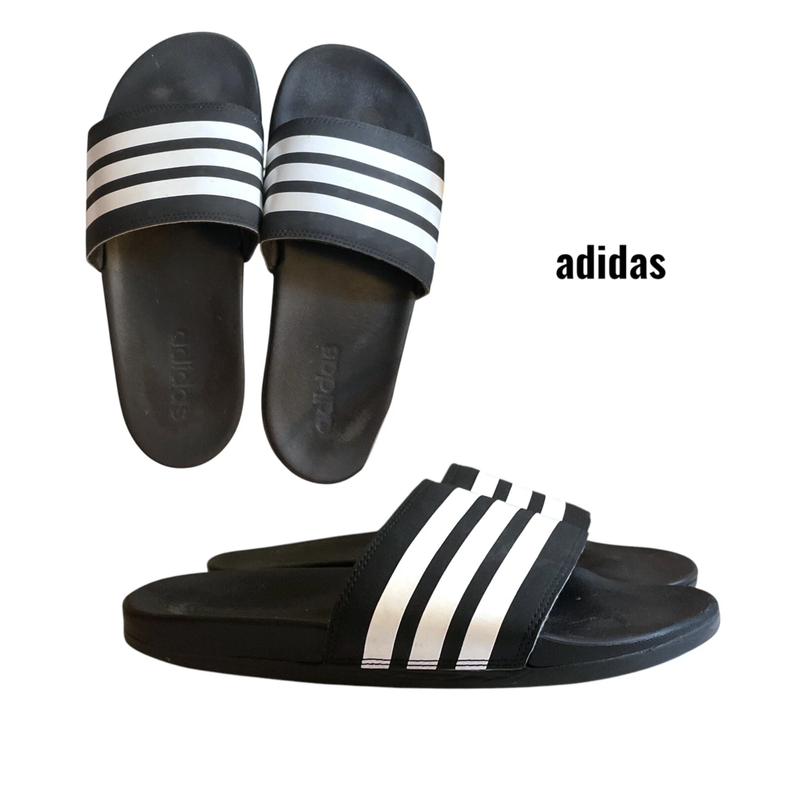 Adidas Sandali Uomo Taglia 8 Nero Bianco Righe Slip On Atleta Sport Doccia