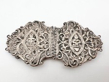 Antique Vintage Deco Sterling 925 Silver Siam Thai Nurses Cape Belt Buckle 42.8g