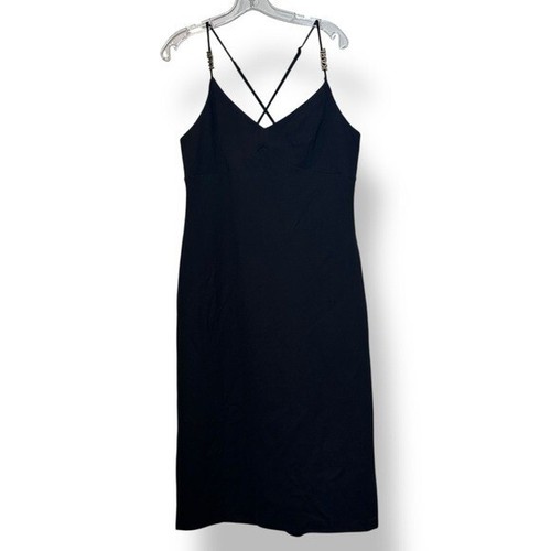 Karl Lagerfeld Paris Women's 14 Logo Charm Strap Midi Slip Dress Black V-Neck - Picture 3 of 9