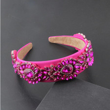BRAND NEW WIDE LUXURY HANDMADE HOT PINK RHINESTONE HEADBAND HAIR ACCESSORY