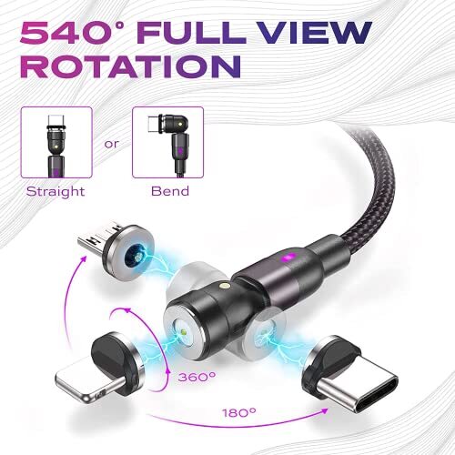 Cable de carga rápida magnético 3 en 1 Micro USB tipo C para Android iPhone - Photo 8 sur 8