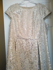 SALE--Calvin Klein Ivory Dress Size 18W - Silver Sequins Fit & Flare💎 NWOT