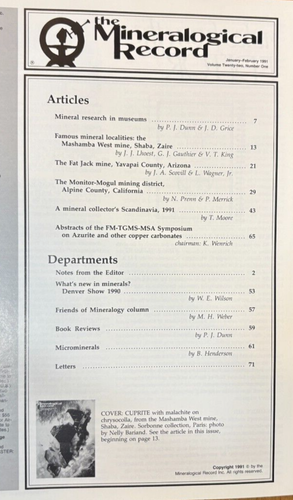 The Mineralogical Record Magazine January-February 1991 - Picture 2 of 2