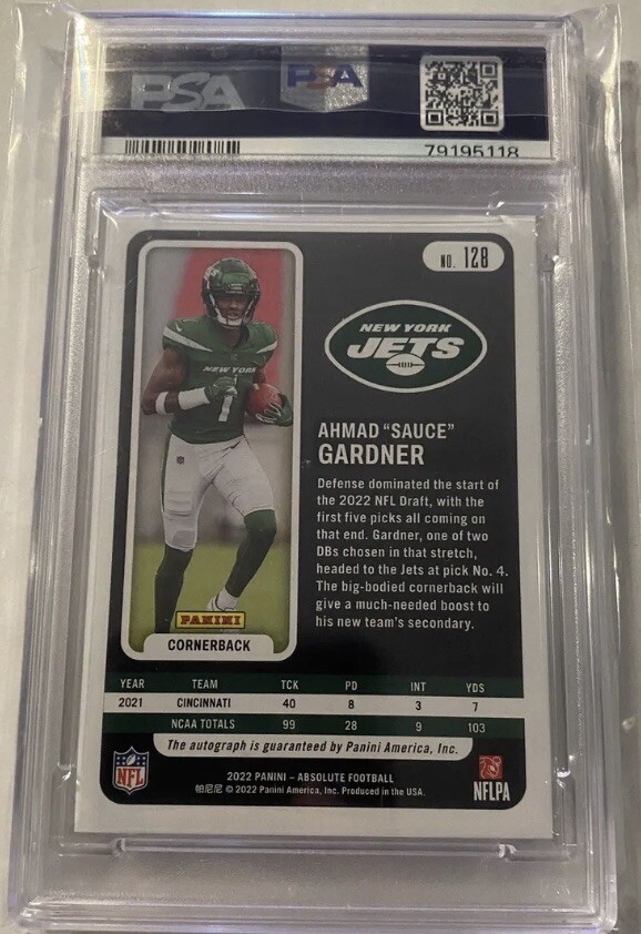 ahmad sauce gardner rookie auto 2022 absolute /15 psa 9🟢⚫️🔥 eBay