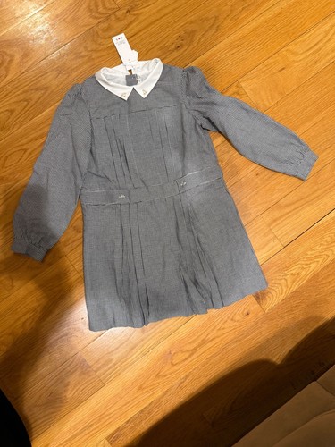 girls dress bonpoint wool plaid size 8 pleated designer embellished long sleeve - Picture 4 of 5