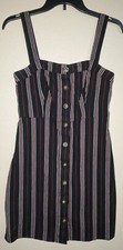 Hollister Sheath Sundress S Black Stripe Cotton Blend Button Front Mini