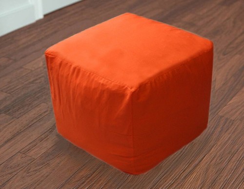 Square Ottoman Pouf Cover Orange Plain Solid Handmade Footstool Covers All Size - Picture 2 of 4
