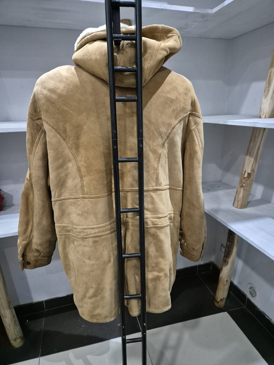 Vintage Brown Shearling Sheepskin Coat For Men Size 54