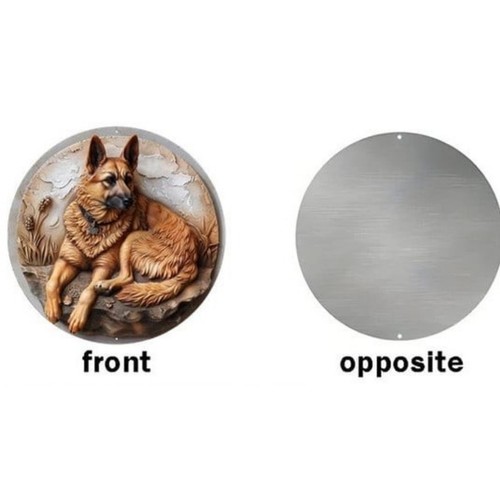 German Shepherd Dog 3D Circular Plaque Aluminum Wall Table Decor In & Outdoor #3 - Picture 5 of 8