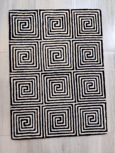 2 x 3 ft Hand Tufted Rug for Kids Teens 100% Wool Geometrical Black Grey Puzzle - Picture 6 of 6