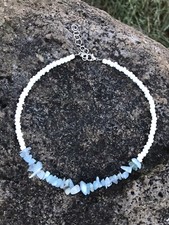 14" - 16" Mermaid Tears Sea Glass Seed Bead Choker Necklace Blue Aqua Beach BOHO