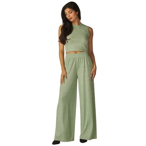 Green Two-Piece Set Wide Leg Lounge Set Casual Outfit With Bling - Picture 2 of 4