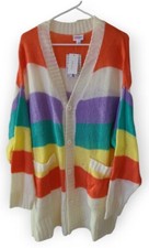 Lularoe Striped Large Lucille Cardigan Button L Retro Stripes NEW 