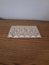 Vintage 50s John Wind Tan Colored Floral Beaded Satin Framed Clutch Evenin Purse