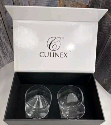 Culinex Gift Set Crystal Wine Stemless Glasses  (2) No-Lead Crystal Clear Glass