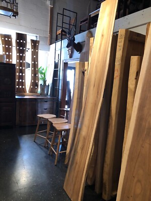 Live edge acacia wood slab top for dining bench or console table