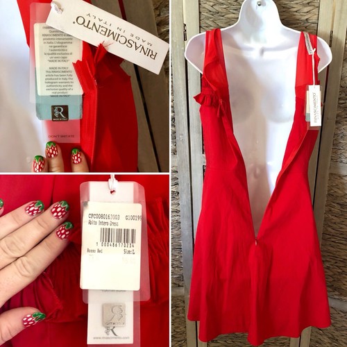 Neu mit Etikett Rinascimento Illusion Fit & Flare rot Rüsche Kleid Schlüsselloch Stretch M/L Italien - Bild 6 von 12