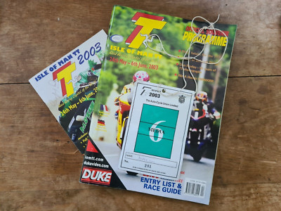 TT ISLE OF MAN 2003 RENNFÜHRER SIGNIERT VON GEOFFREY DUKE + PROGRAMM + PRESSEAUSWEIS