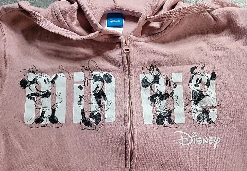 Minnie Mouse Classic Jerry Leigh Sketches Dusty Rose Zip-Up Hoodie Pink Used  - Image 2 of 4