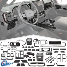 Black Wood Grain Car Interior Panel Cover Trim Full Kit For Ford F-150 2021-2025