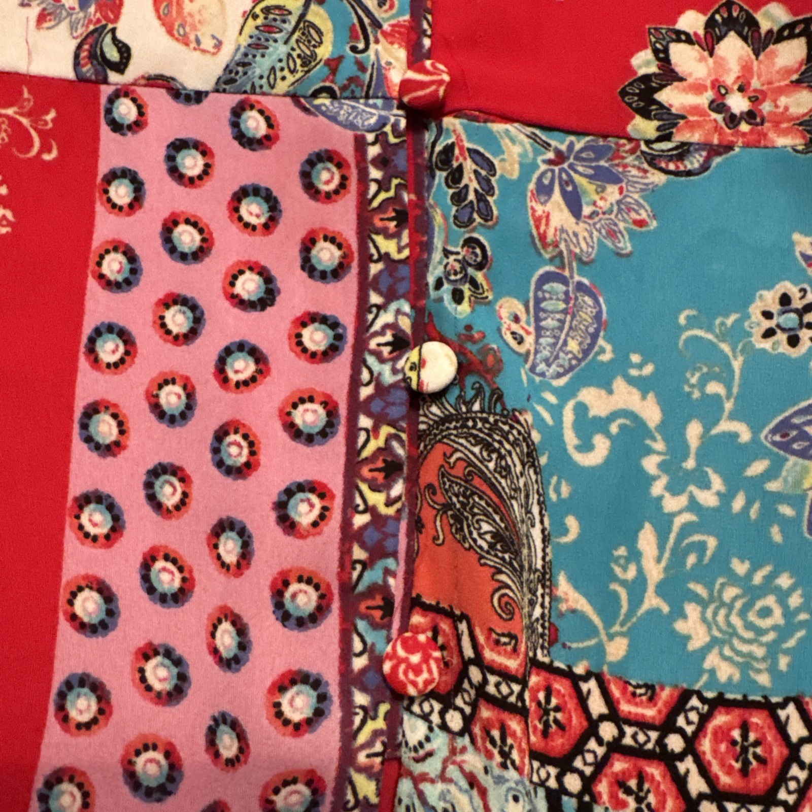 Chico's Patchwork Peplum Flutter Short Sleeve Blo… - image 4