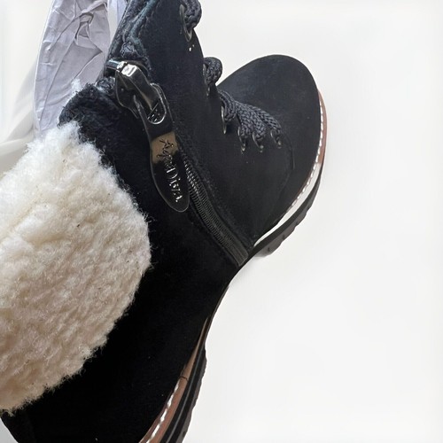 AquaDiva Sola Boots 10 Black Suede White Faux Fur Combat Water Resistant 41 NEW - Picture 8 of 11