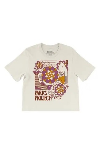 PARKS PROJECT MUJER Retro Años 70 Art Deco Recortado Cuadrado Gráfico S/S Camiseta S Natural - Imagen 7 de 7