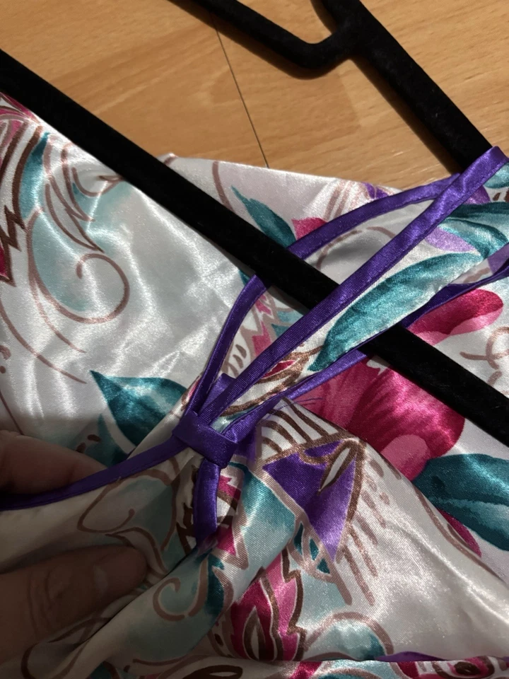 Sommerkleid Gr. 42 Weiß Trägerkleid Damenkleid Blumenmotiv lila türkis - Bild 3 von 4