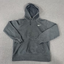 Nike Hoodie Mens Medium Gray Pullover Fleece Sweatshirt Small Swoosh Logo