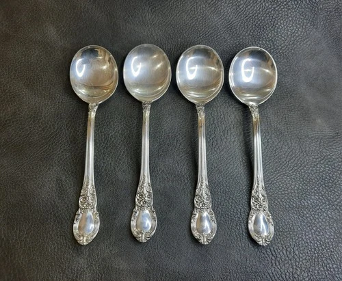 American Victorian by Lunt Sterling Silver set of 4 Cream Soup Spoons 6.25"