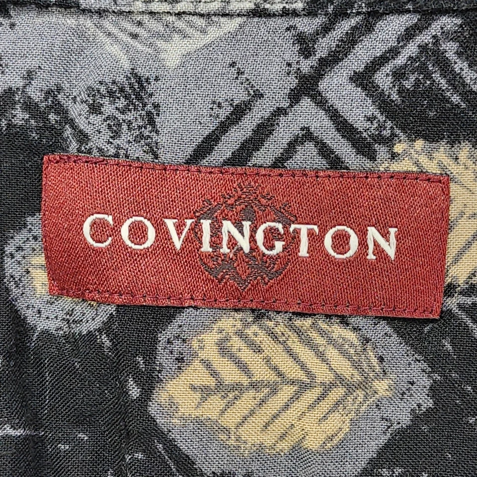 Camisa Covington Hombre XL Negra Hojas Estampado Rayón Botón Delantero Manga Corta Informal Foto 3 de 4