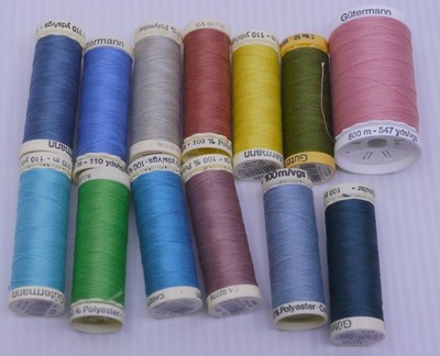 MIXED LOT OF 13 GUTERMANN GERMANY POLYESTER THREAD SPOOLS, MULTIPLE COLORS