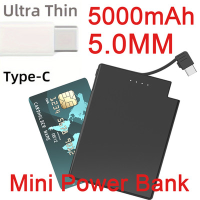5000mAh Thin Type-C Portable Charger Slim Power Bank Credit Card Fast Charging