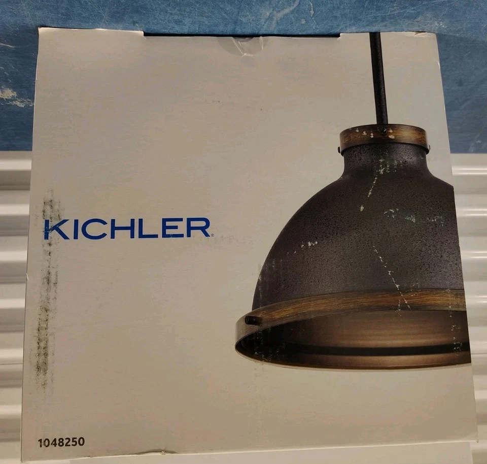 Kitchen Pendant Light Hanging Dome Decor Black And Faux Wood Rustic NEW 1048250 - Image 3 of 4