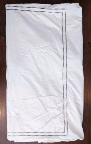 Pottery Barn White Full/ Queen Embroidered Green Pearls Cotton Duvet Cover Only - Picture 8 of 24