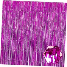 6 Pack Rose Red Foil Fringe Curtain Backdrop, 3.28Ft x 6.6Ft Metallic Fuchsia