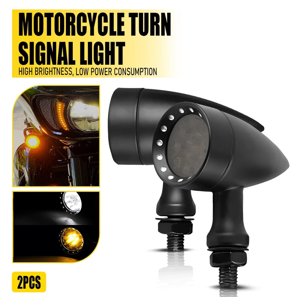 2X Luz LED de señal de giro ámbar para motocicleta ahumada intermitente de freno bala para Harley Foto 2 de 4
