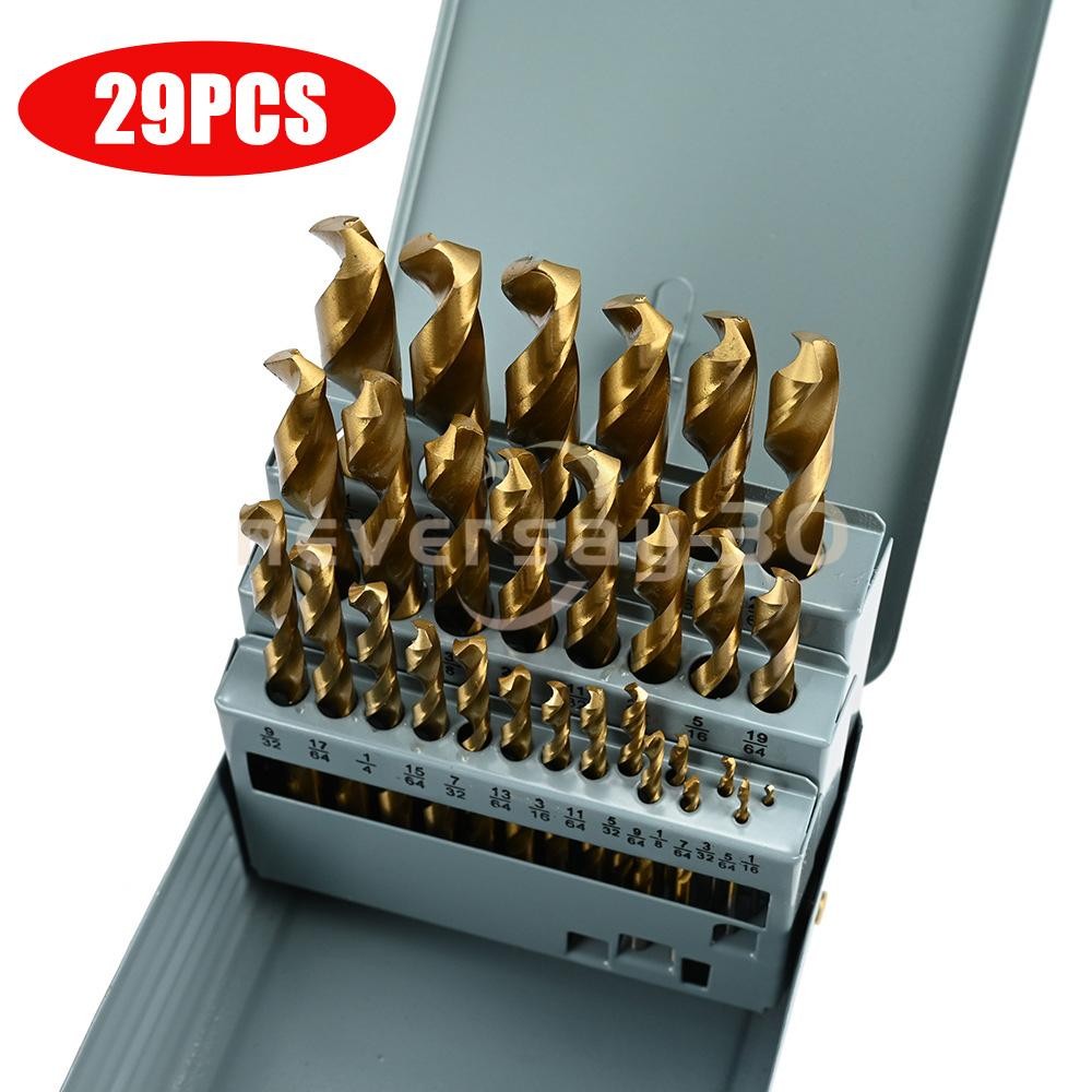29PCS/Set HSS Drill Bits Black Gold Multi-Bits Twist Metal Drill Bit 1/16"-1/2"