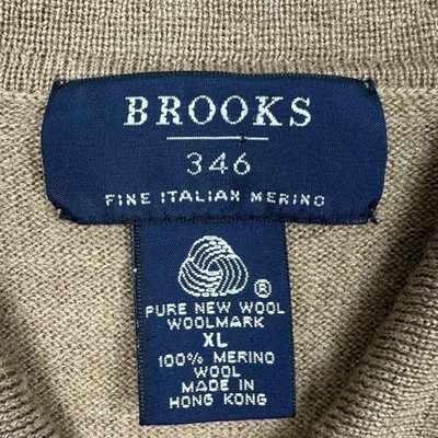 Brooks Brothers 346 Merino Wool Polo Sweater Mens Medium Tan Long