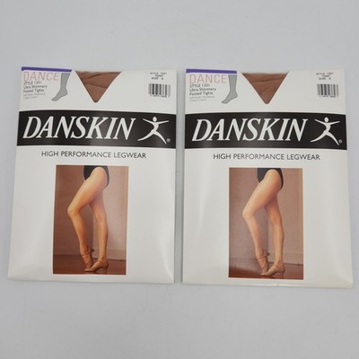 Set Of 2 Danskin DANCE 1331 Size D Ultra Shimmery Footed Tights Toast NOB (DS1)