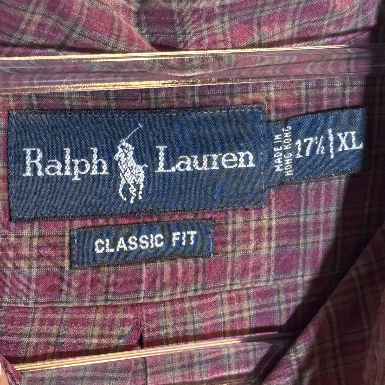 PONY Polo Ralph Lauren uomo vestibilità classica abbottonata marrone camicia a quadri XL 100% cotone
