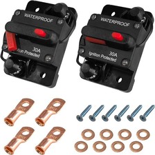 2-Pack 30 Amp Circuit Breaker DC 12V-48V with Manual Reset Switch, Waterproof IP
