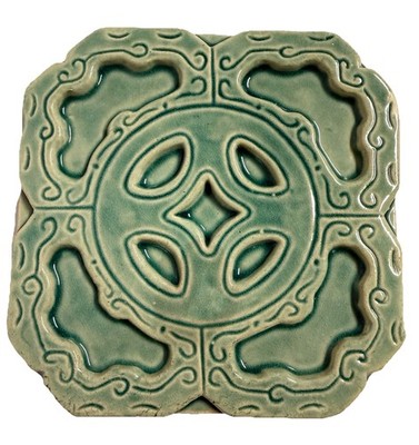 VTG Olana State Historic Site Bell Tower Jade Tile Chinese Ceramic Tiki Plaque