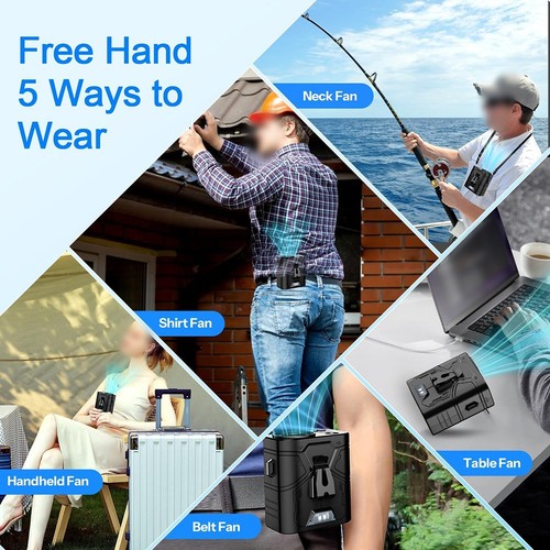 For Outdoor Portable Waist Fan 5 Speeds Rechargeable 20000mAh Battery LED Light - Photo 10/41
